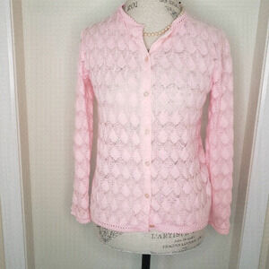 60s pink crochet cardigan